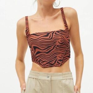 Urban Outfitters Square Neck Corset Crop Top in Brown and Black Zebra Print